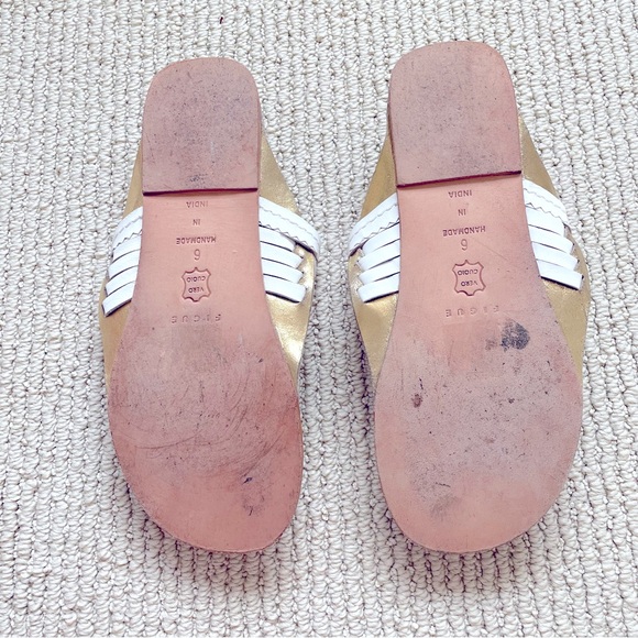 FIGUE Leather Slide Sandals White/Gold Size 6 - Picture 8 of 9